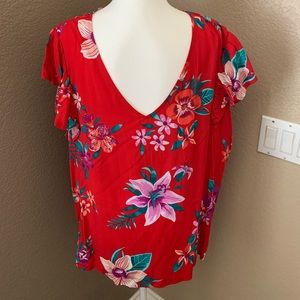 Old Navy Red Floral short sleeve blouse